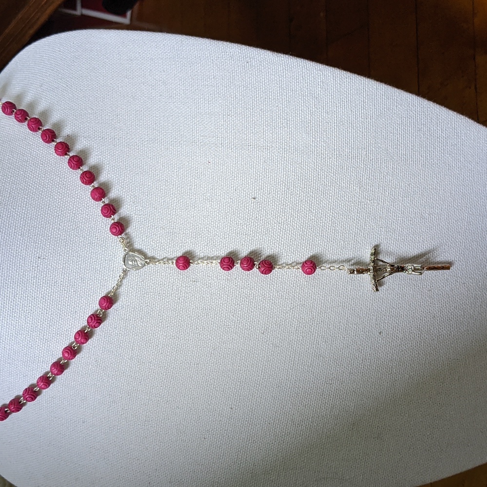 Catholic Rosary Pink Scented Wood Rosary Beaded Rosary Cross Rosary